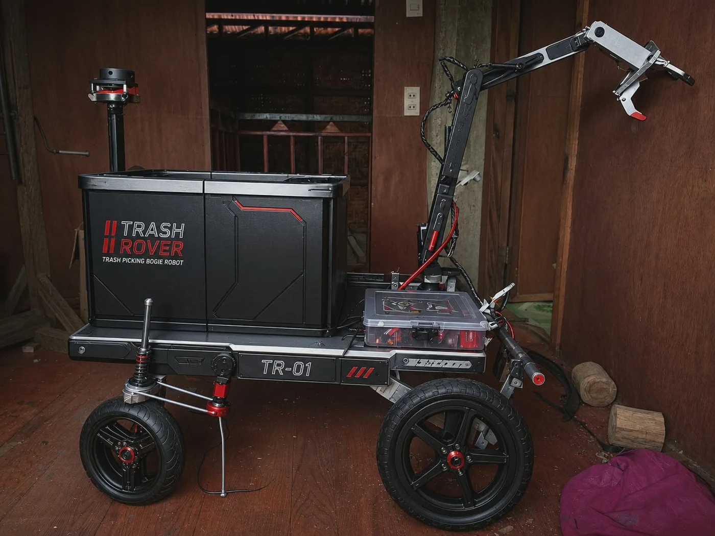 Trash Rover autonomous waste collection robot with a robotic arm