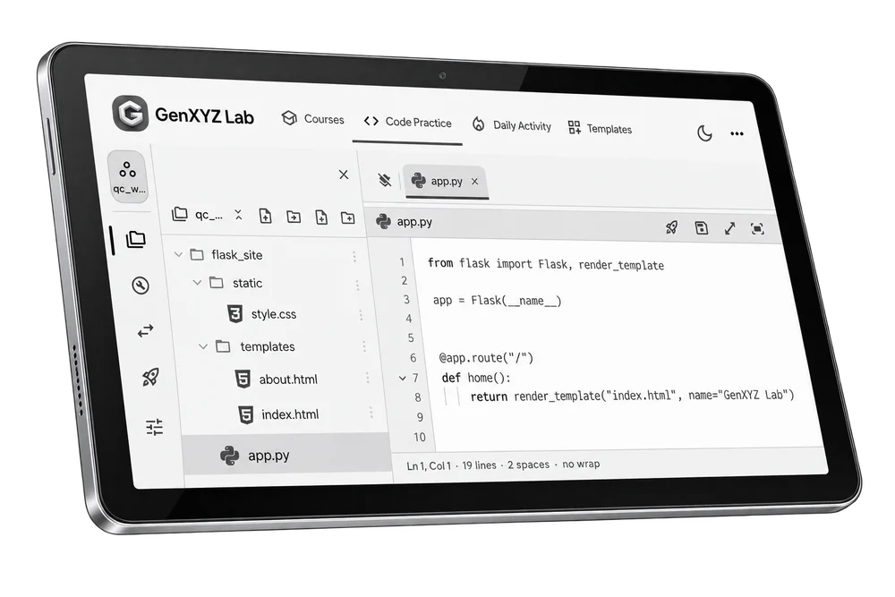 GenXYZ Lab code practice interface, built by Loudy Miguel Torrejas