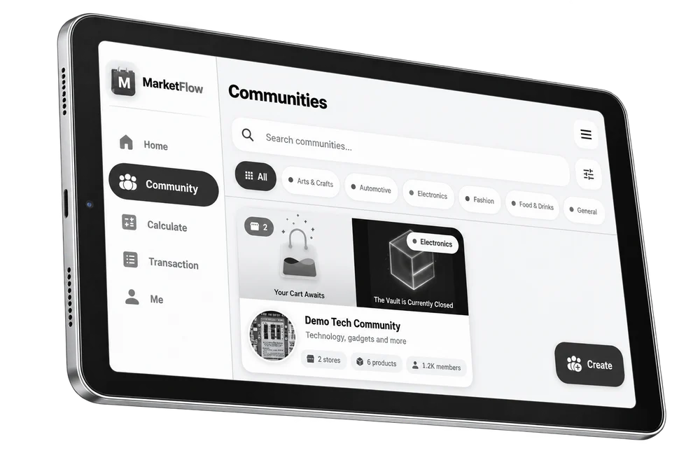 Market Flow interface on a tablet